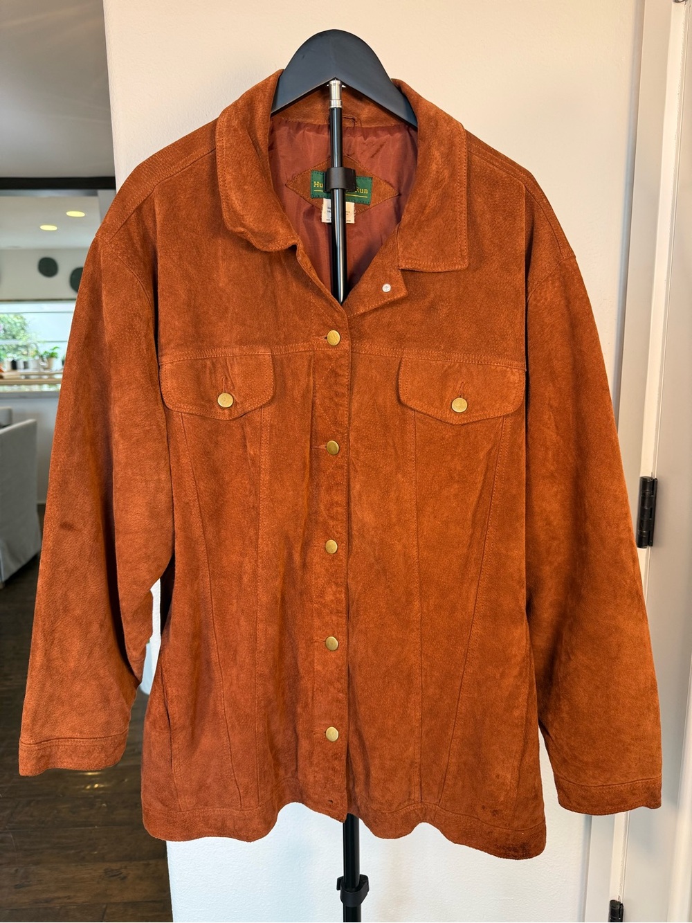 Men's Rust Suede Button-Front Leather Jacket by Unknown Brand